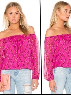 Diane Von Furstenberg  Off-Shoulder Silk Floral Print ‘Kamber’ Blouse